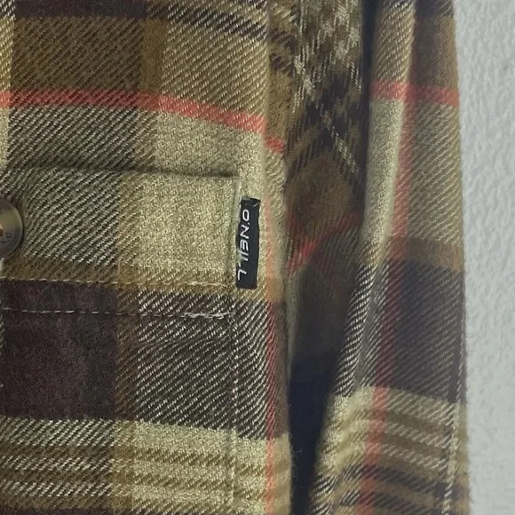 O’NEILL Boys Kids Brown and Orange Accent Plaid Pattern Flannel Button Up Size M - Picture 5 of 5